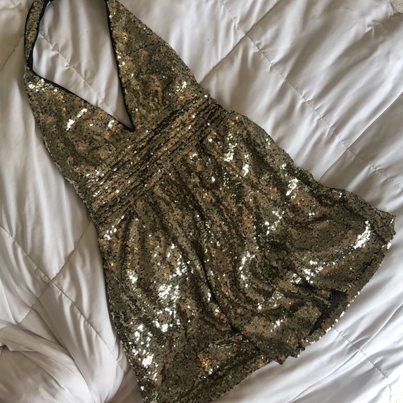 Forever21 gold glitter sequin sparkly halter dress - Picture 2 of 4